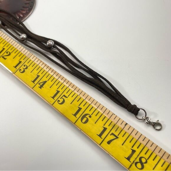 Retired Silpada brown suede silver beaded necklace with carved pen shell pendant - Picture 9 of 9